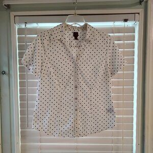 212 Collection blouse. Medium. White with black polka dots.